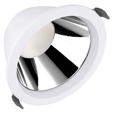 Hvidt Ledvance Comfort HE ML DALI-downlight med rund, blank reflektor og synlige monteringsclips.