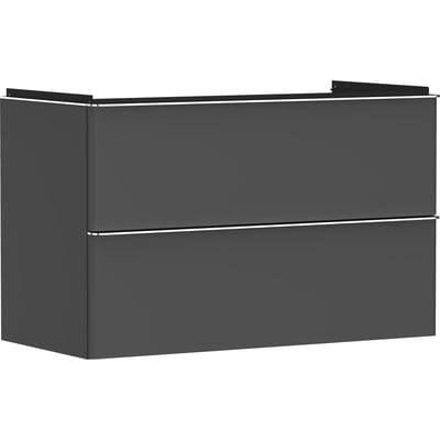 Hansgrohe Xelu Q vaskeskab i mat diamantgrå, vist som en frontmonteret enhed med to skuffer og integrerede greb.