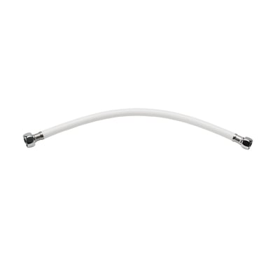 VAERK tilslutningsslange i hvid PVC på 500 mm med 1/2" og 3/8" messing møtrikker i hver ende.