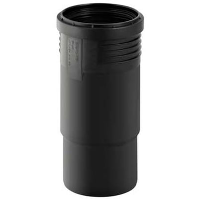 Geberit ekspansionsmuffe 160 mm til Silent PP i sort plast, vist fra siden med logo og produktinformation.