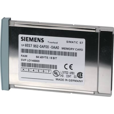 Siemens SIMATIC S7 hukommelseskort med 64 KBYTE RAM, model 1P 6ES7 952-0AF00-0AA0.