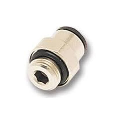 Parker Legris enkelt union 3101 med 4mm ydre diameter og M3x0,5 metrisk gevind, lavet af forniklet messing.