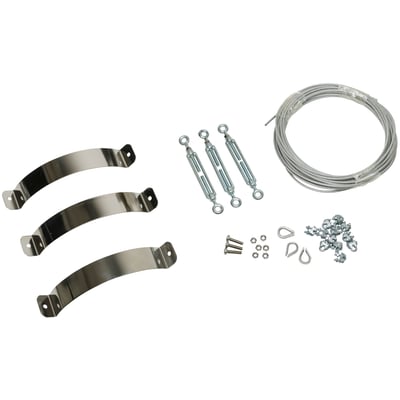 Kierulff Metalbestos bardunsæt Ø230/130 i sort med 10m wire, der viser alle komponenter samlet.