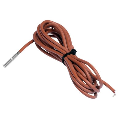 Danfoss MBT 153 temperaturføler med 3,5 meter silikoneledning bundtet med et sort kabelbinders.