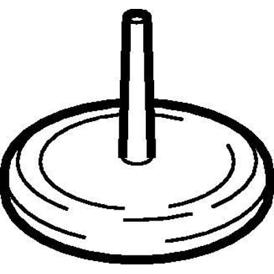 Skematisk tegning af et sort Geberit 50 mm afpropningsstykke i PEH materiale med en cirkulær bund og en stift i midten.