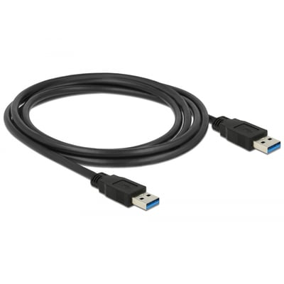 DeLock USB 3.0 kabel, sort, 2 meter lang, med to USB-A han stik til dataoverførsel mellem enheder.