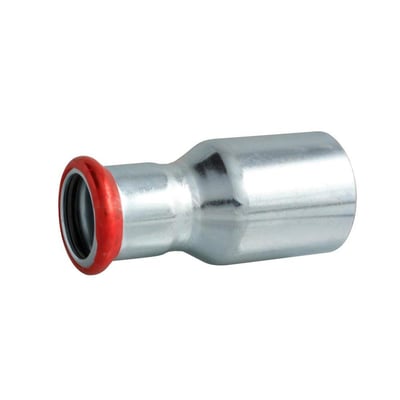 Unico forzinket reduktion med nippelende og presmuffe, rørdimensioner 42x35mm, fremstillet i metal.