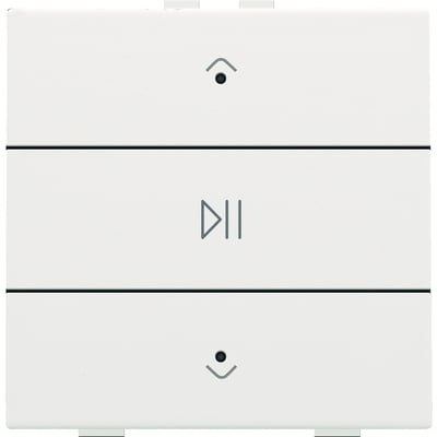 Niko audio tryk i hvid plast med play/pause symbol og LED-indikator til styring af lydenheder.
