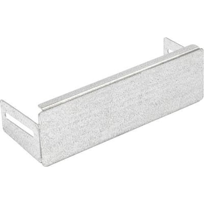 Detaljeret overblik af Wibe endeplade 200 mm FZS, der viser materialets tekstur og monteringsslidser fra en let vinklet position.