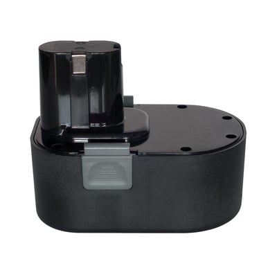 Kabi KF721 akku-batteri, 19,2V 1,5Ah lithium-ion, viser den sorte plastikkasse med grå låseclips og metalstik.