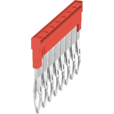 Weidmüller Laske ZQV 2.5N/8 RD stikblok med 8 poler i rød Wemid med PUSH IN teknologi, der viser metalterminalerne.
