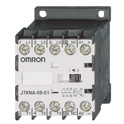 Omron J7KNA-09-01 kontaktor, 3-polet med 24 VAC spole, 9 A AC3 og 1B hjælpekontakt.
