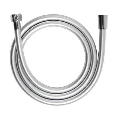 Pressalit Wave bruseslange i sølvfarvet plast, 1,5 meter lang og med kromfittings i hver ende.
