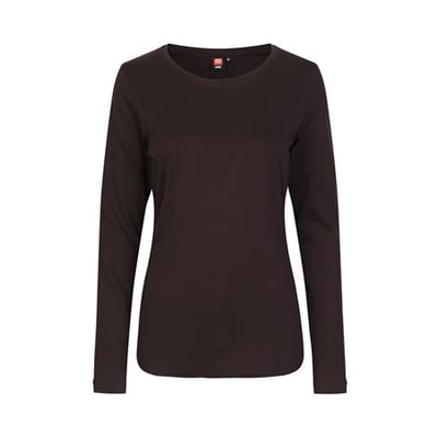 ID Identity dame T-shirt med lange ærmer i mørk bordeaux, størrelse L, let figursyet pasform og blød antipilling-kvalitet.