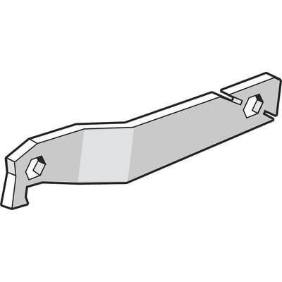 Detaljeret illustration af Legrand laskenøgle Outcab i galvaniseret stål med huller til montering.