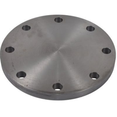 Nærbillede af Indura blindflange i stål med 8 bolt huller, viser den solide konstruktion og 88,9 mm diameter.