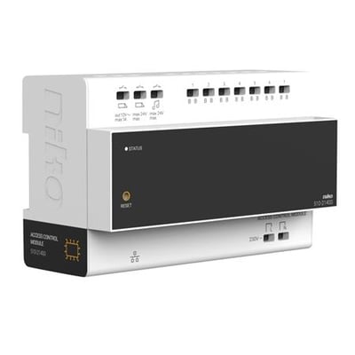 Niko controllermodul til videodørtelefon, 24V DC, med statusindikator og reset-knap, DIN-skinne monterbar.