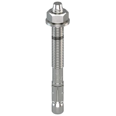 El-galvaniseret gennemstiksanker FZB M10x132mm med komplet bolt, møtrik og skive på hvid baggrund.