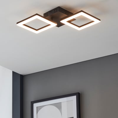 Moderne sort EGLO Paranday-Z loftlampe med to firkantede lysenheder monteret på et hvidt loft.