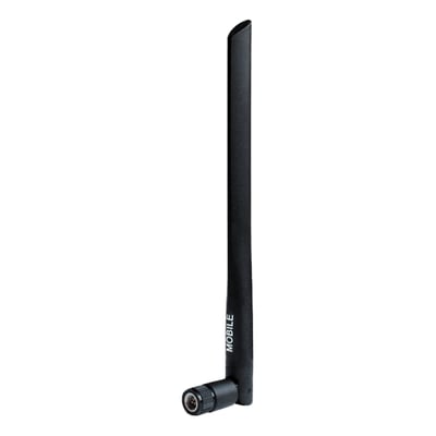 Sort Teltonika LTE-antenne med magnetfod og SMA-hanstik, vist stående med en lang, let buet antennepisk.
