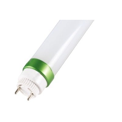 LEDlife T8-ULTRA LED-lysstofrør på 1200 mm, 18 W og 4000 K, vist skråt med grøn ring ved fatningen.