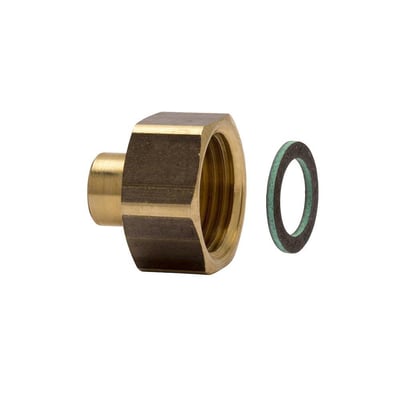 IMI overgangsnippel til STAP differenstrykregulatorer, messing, med 1/2" x 1/16" gevind og pakning, klar til installation.