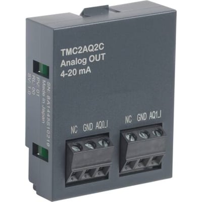 Schneider Electric TMC2 Analog OUT indstikskort med 2 analoge 4-20mA udgange og skrueklemmer, mærket TMC2AQ2C.