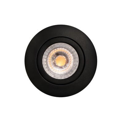 Scan Products LED downlight Luna LP2 i sort, med varm hvid lyskilde og klar linse, 88mm diameter.
