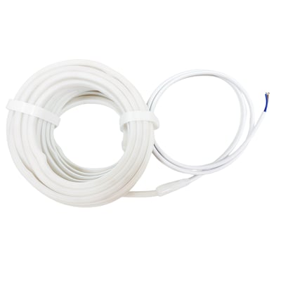 LEDlife Neon COB LED strip på 10 meter, 24V, hvid og rullet sammen, med synlige tilslutningskabler.