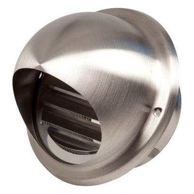 Fresh Murrist EGA125 i rustfrit stål med en diameter på 125 mm, udstyret med stormkappe og insektnet.