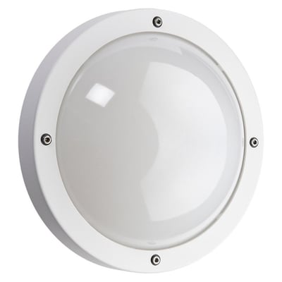 Set fra siden, SG Armaturen Primo 1100 LED udendørs vægarmatur i hvid med kuppelformet diffuser.