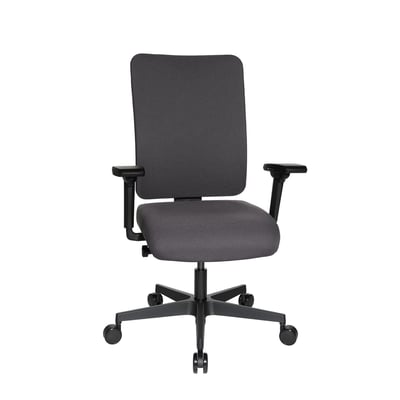 Ergonomisk kontorstol Open X Deluxe P i sort stof med justerbare armlæn og sort femarmet base med hjul.