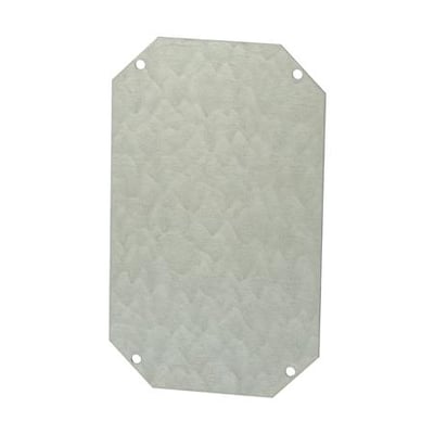 Fibox montageplade i elforsinket stål til 300x200 mm Arca vægskabe, med fire forborede monteringshuller i hjørnerne.