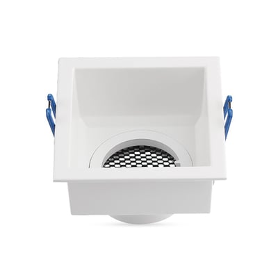 V-Tac Pro GU10 LED lampe i hvid firkantet aluminium, med dyb antiblænding og sorte lameller.