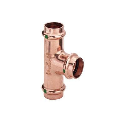 Viega Profipress T-stykke i kobber med dimensionerne 18 x 12 x 18 mm, med SC-Contur og EPDM pakninger.