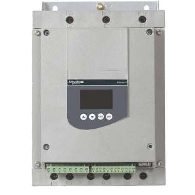 Schneider Electric Altistart 48 softstarter til 3-fasede motorer, 32A, 15kW, 400V, med display og betjeningsknapper.