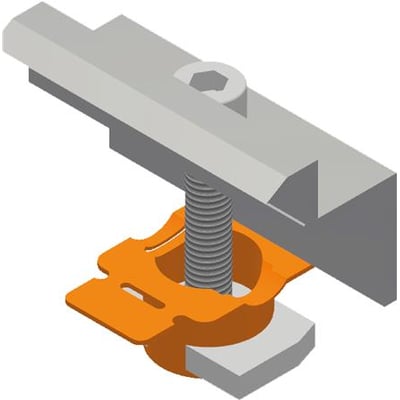 GSE enkelt klemme i sort med en 35mm klemmebredde, vist med en grå bolt.