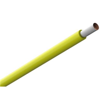 Gul Amokabel TEXILine HF90 TW monteringsledning på 0,75 mm² med synlige, fleksible ledertråde i enden.
