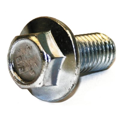 Nærbillede af flangebolt M8x20, viser den elgalvaniserede overflade og 6-kants hoved med integreret flange.
