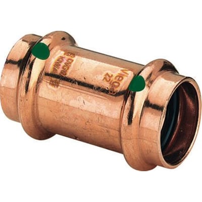 Viega Profipress kobber muffe 15mm, viste presfalser og SC-Contur detaljer for sikker installation af kobberrør.