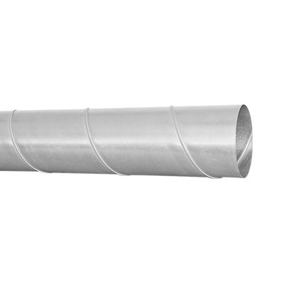 Spiralfalset ventilationsrør i galvaniseret stål med en diameter på 80 mm og en længde på 3 meter, vist isoleret på hvid baggrund.