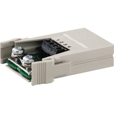 Weidmüller HDC industristik hun-indsats med 4-polet skruetilslutning og USB-port, vist på hvid baggrund.