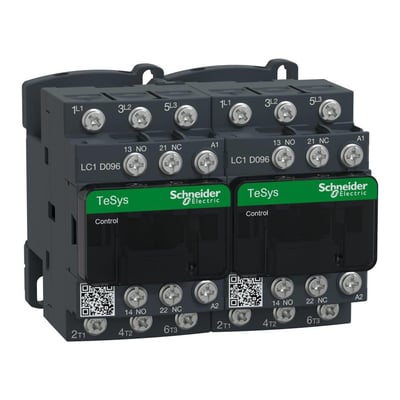 Schneider Electric TeSys D reverserende kontaktor, 9A, 230 ACV med 2x3P, 2 NO og 2 NC kontakter.