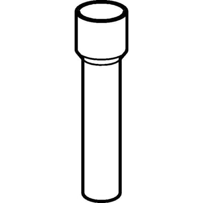 Enkel sort tegning af en Geberit krympemuffe til rør, der viser dens cylindriske form og overgangsdiameter.
