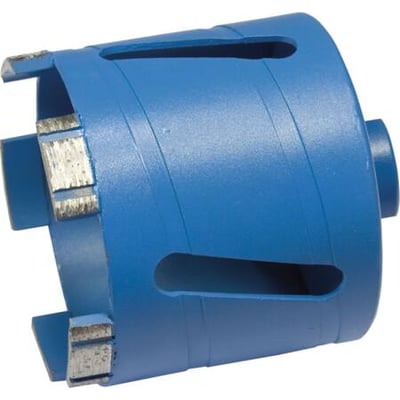 Baier dåsesænkerbor Ø68mm blå, med synlige diamantsegmenter til boring i hårde materialer.