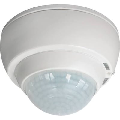 Hvid B.E.G. tilstedeværelsessensor PD4-M-DAA4G-P Dali med kuppelformet sensor og monteringsclips, vist på hvid baggrund.