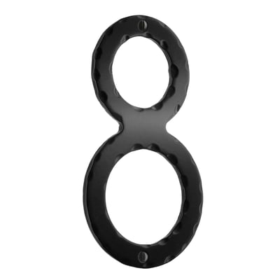 Smedbo husnummer 8 i sort smedejern med en mat finish, der viser to skruehuller til montering.