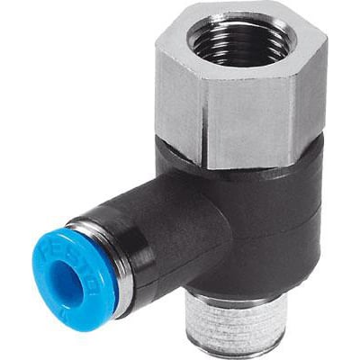 Festo T-forskruning QSTF-1/8-4-B med 360° justerbar push-in-tilslutning, han- og hungevind og ekstern sekskant.