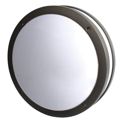 Scan Products Martina væglampe i antracitgrå aluminium med en diameter på 280 mm og IP54 klassificering.