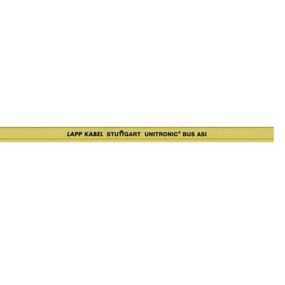 Lapp Unitronic BUS ASI (PVC) A 2x1,5 YE buskabel. Kablet er gult med sort tekst: LAPP KABEL STUTTGART UNITRONIC® BUS ASI.